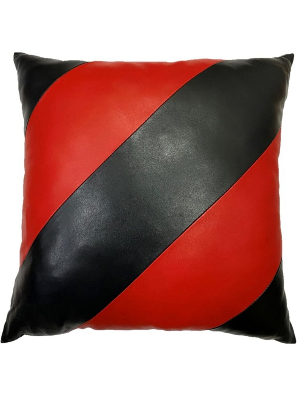 Luxurious Lambskin Leather Cushion Pillow Cover - Black & Red, 20x20 Decorative